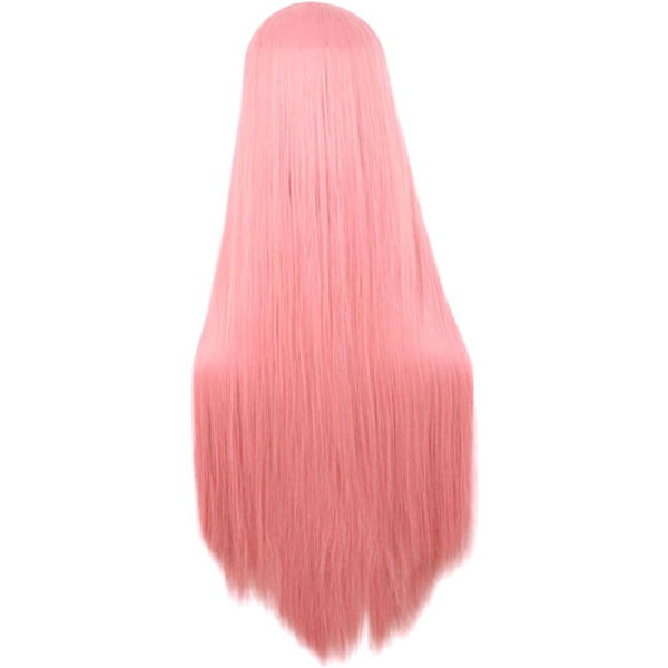 32 tommer 80 cm lang rosa cosplay parykk for kvinner rett syntetisk hår full parykk midtskill for fest
