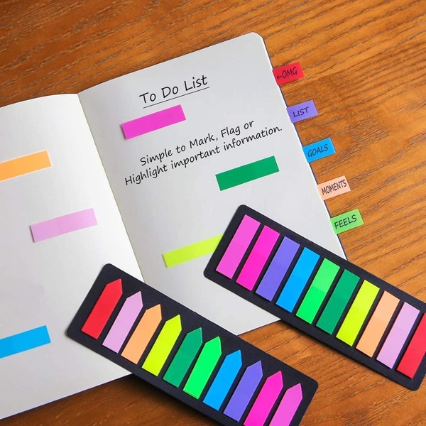 Farger Sidemarkør Indeksfaner, Arrow Sticky Tabs for skole og kontor, selvklebende klistrelapper for merking og bokmerker