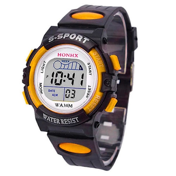 Mænds Studenter Mode Digital Multifunktionel Alarm Sports Armbåndsur Yellow