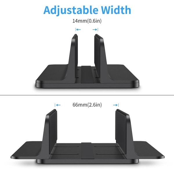 Vertikal Laptop Stativ, Aluminium Laptop Stativ, Justerbar Skrivebord Laptop Stativ Black