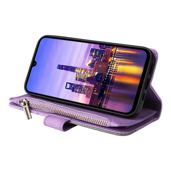 Multifunktionellt Fodral För Samsung Galaxy A16 Fodral Dragkedja Plånbok Läder Telefonskydd Ställ Purple