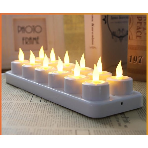 Liekittomat kynttilät - 12 ladattavaa LED-vilkkuvaa kynttilää