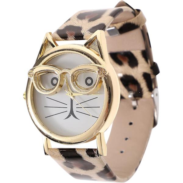 Kattklocka för kvinnor - Kattklockor för kvinnor Söt damklocka Damklockor Leopard PU-läderrem Kvartsklocka