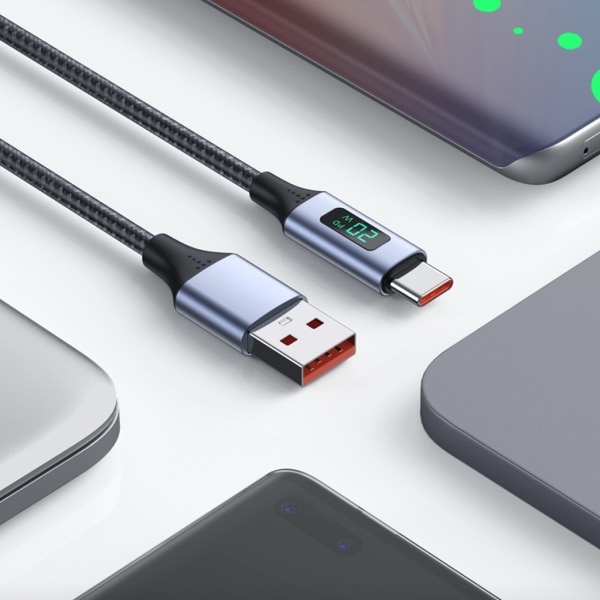 PD 20W USB till USB C-kabel, 3.0A snabbladdningskabel USB C med LED-display, nylontyp C-kabel för bärbara telefoner
