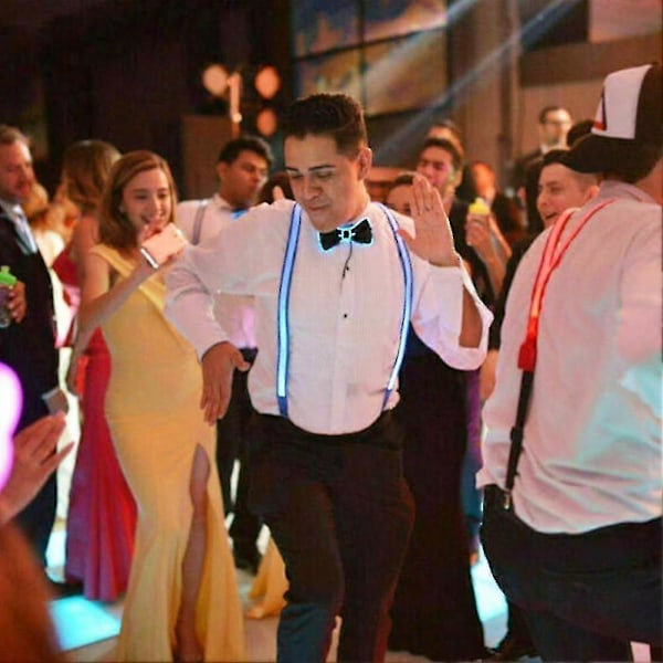 LED-hängslen och fluga för män - Perfekt för musikfestivaler och kostymfester Bow tie-Pink