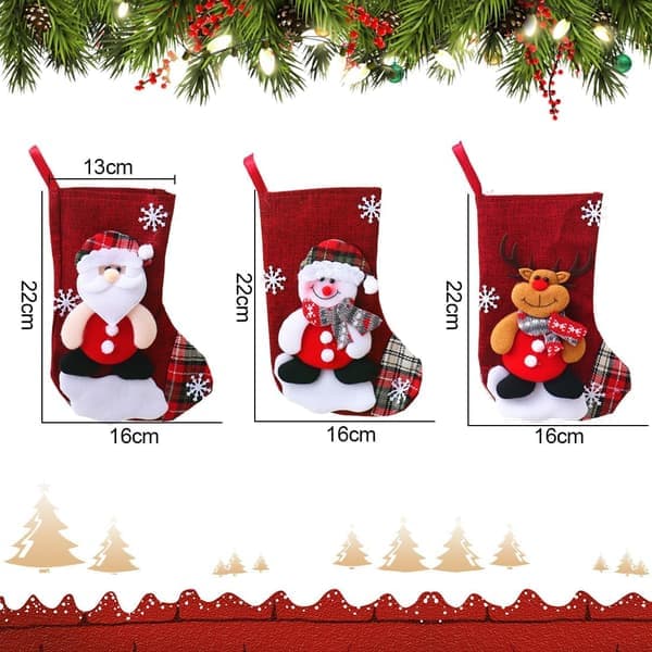 Julstrumpor, 3-pack, Julstrumpa, Juldekorationer, 3D Tomte, Snögubbe, Ren, Transparent Julstrumpa