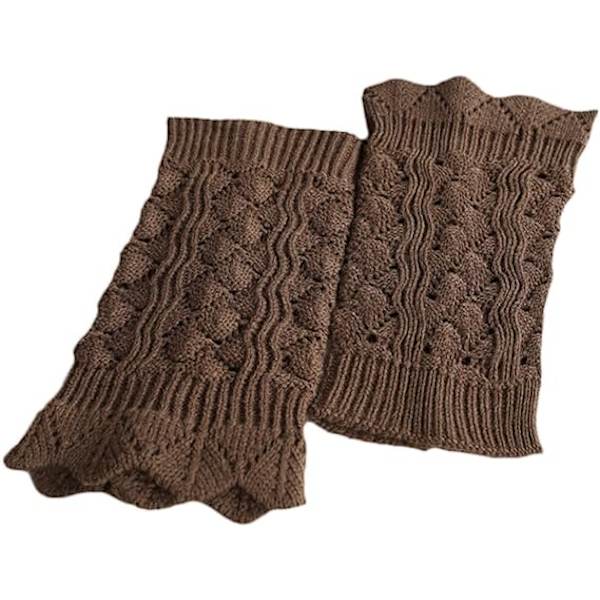 Kvinnors imitation spets korta benvärmare vintage ihålig virkad stickad vågig trim enfärgad boot cuffs topper strumpor-brun