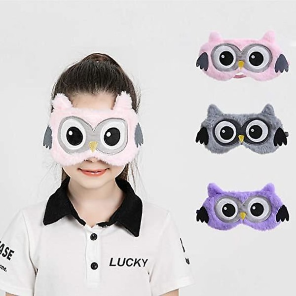 Animal Sleep Mask Naiset Kid Girl Pehmo Silkki 3D Pörröinen Sleep Mask Blackout Söpö silmänaamio Sleeping Travel Nap Pöllö-violetti