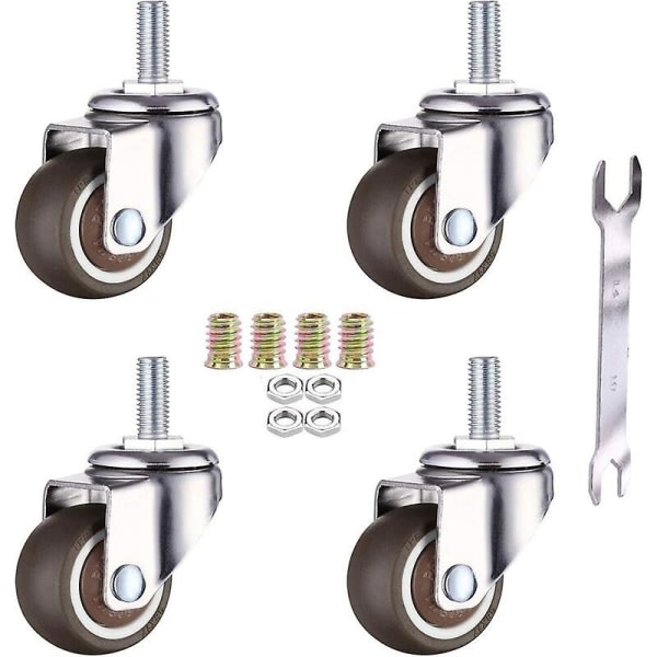 4 kpl pyöriviä huonekalupyöriä - M6 X 15mm - 25mm kierteellä - Pehmeä kumi - Tpe-kierre - Minihuonekalupyörät (25mm)