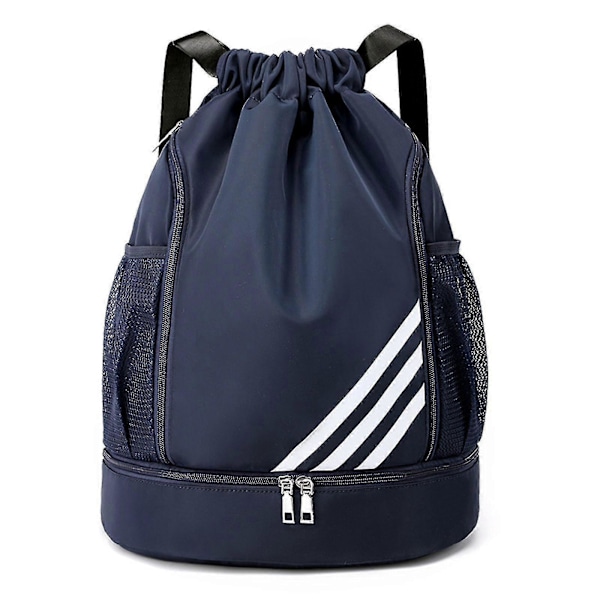 2023 Ny Drawstring Ryggsekk Sports Gym Bag Med Internt Rom Og To Vannflaskeholdere Dark blue