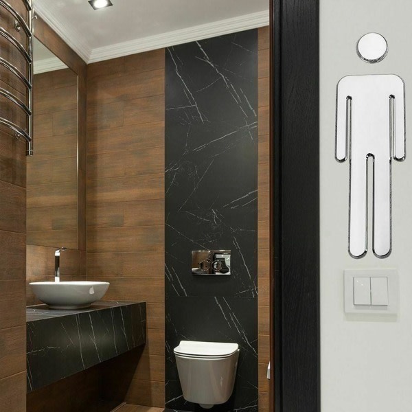 Toalett WC-skylt för badrum, 3D-toalett, kvinna och man, WC-dekal, dörr, guld, one size