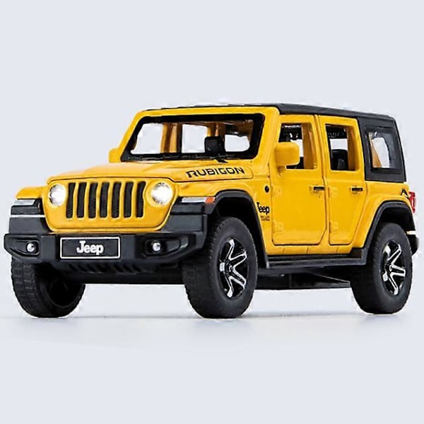 1:32 Jeeps Wrangler Rubicon Leketoymodell i Metall, Terrengbil, Simulering av Lyd og Lys, Lekebil for Barn, Gave Yellow