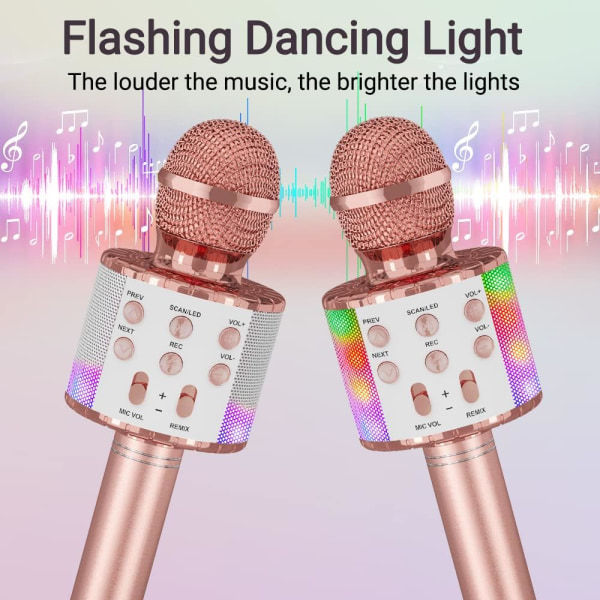 Karaoke trådløs mikrofon, 4 i 1 håndholdte Bluetooth-mikrofoner Højttaler Karaokemaskine med dansende LED-lys, KTV-afspiller til hjemmet