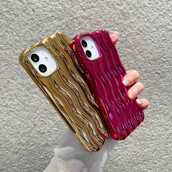För iPhone 13 Pro Max Plätering 3D Vattenvåg Textur Mobiltelefon Skal