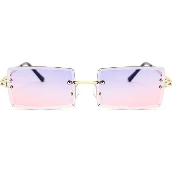 Retro Rimless Solbriller Rektangulære Rimless Lilla Rosa Solbriller For Kvinner Menn