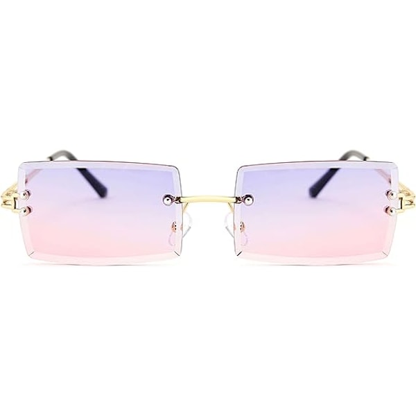 Retro Rimless Solglasögon Rektangulära Rimless Lila Rosa Solglasögon För Kvinnor Män