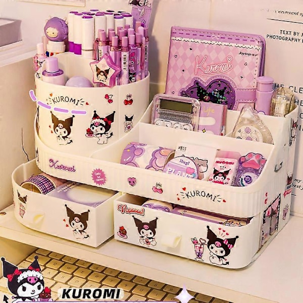Kawaii Sanrio Kuromi Kiertävä Laatikko Kynänpidike Säilytyslaatikko Järjestäjä Suuri Kapasiteetti Työpöytä Söpö Monitoiminen Säilytysteline Työpöytäjärjestäjät blue send stickers
