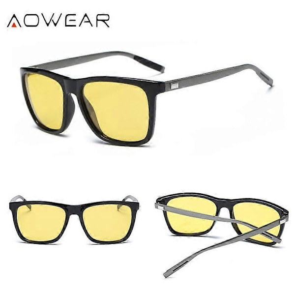 AOWEAR HD Mörkerseende Glasögon Män Aluminium Gula Linser Solglasögon Män Polariserade Natt Säker Körning Glasögon Oculos Gafas De Sol Black Night Vision