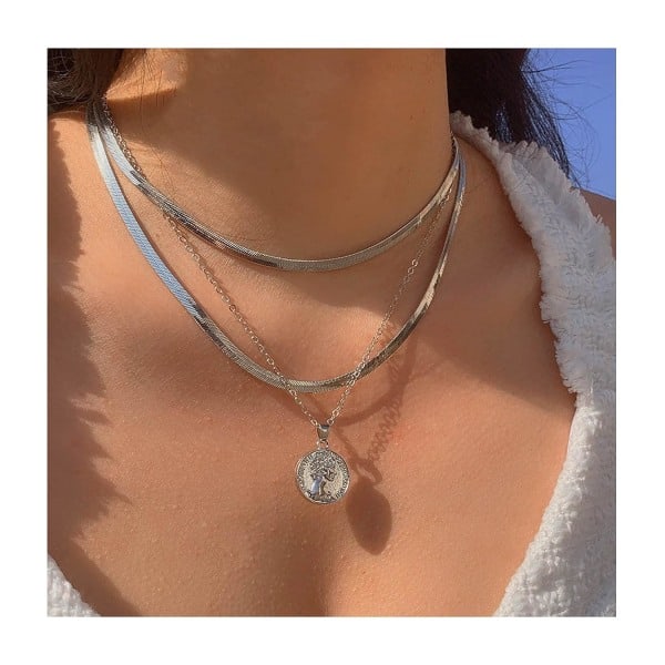 Punk Multilayer Halskæde Stjerne Slange Knogle Link Multilayer Choker Halskæde Lag Papirclips Halskæde Kæde Smykker silver D