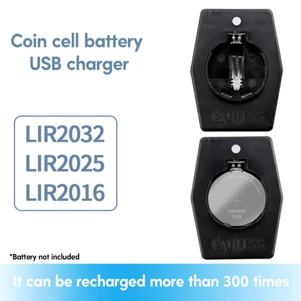 5 stk oppladbart knappbatteri med type C batterilader Ladeadapter for LIR2032, 2025 og 2016 batterier Charger and LIR2032