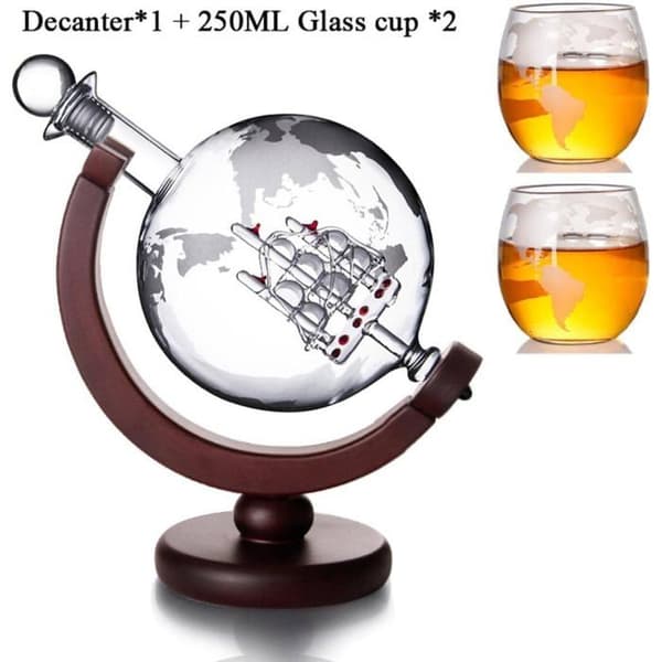®RisingFF sfärisk whiskykaraff med glas, whiskykaraff med 1 karaff och 2 glas