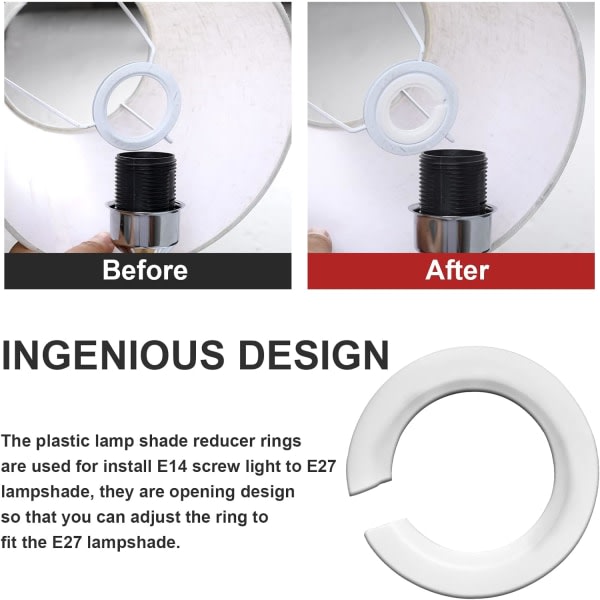 Lampshade adapter ring E27 til E14 lampshade adapter reduksjonsring skive E27 skrue lampshade konverteringsring-6stk