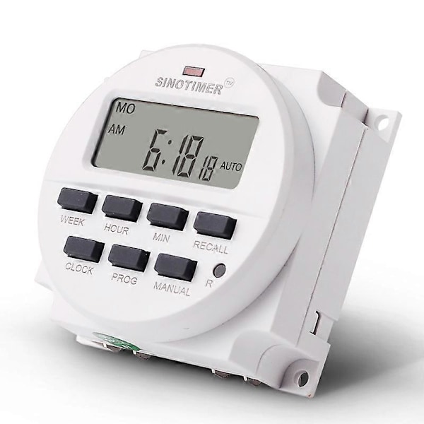 220V DC Tidtakerbryter, 7 Dagers Programmerbar Tidrelé, med 12/24 Timers Klokkedisplay, 1,6 Tommer Stor LCD-Skjerm, Batterilading Innebygd (TM618H-2)