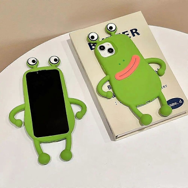 For iPhone Søt 3D tegneserie vridd munn frosk formet telefondeksel for iPhone 14 13 12 Pro Max myk silikon anti-fall TPU-deksel green For iphone 13Pro MAX