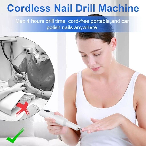Elektrisk nagelfil, sladdlös nagelfilmaskin med 12 nagelfilar, bärbar nagelfilset med trådlös laddningsbas White