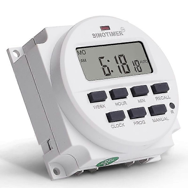 220V DC Tidtakerbryter, 7 Dagers Programmerbar Tidrelé, med 12/24 Timers Klokkedisplay, 1,6 Tommer Stor LCD-Skjerm, Batterilading Innebygd (TM618H-2)