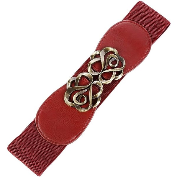 Dame stretchy vintage belte for kjoler Elastisk bredt midje belte, rød