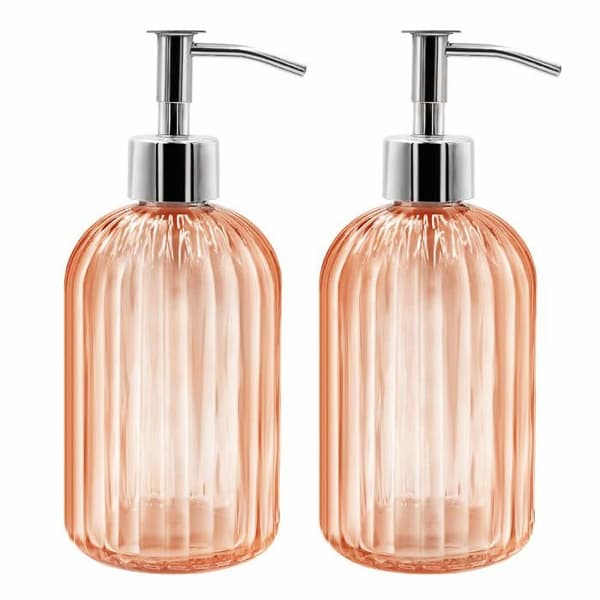 Glas sæbedispenserflaske med pumpe, 14oz genopfyldelig flydende dispenser til badeværelset, orange farve