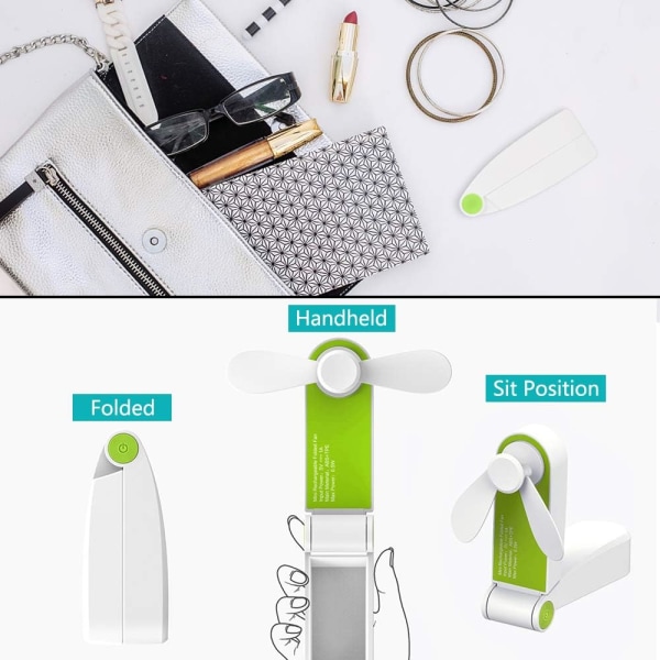 Håndholdt minivifte Bærbar sammenleggbar lommevifte USB oppladbar skrivebordsvifte Små reisevifter for hjem, reise, camping, 2 hastigheter