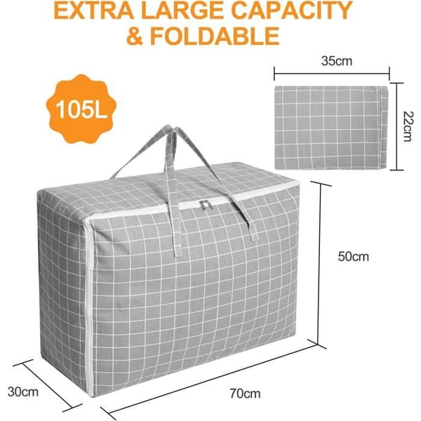 105L flytteposer med håndtak. Vanntett stoff, optimal beskyttelse for tekstiler. Praktisk design.