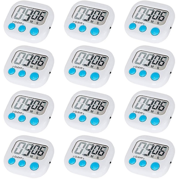 12 Pak Digital Køkken Timer Med Til/Fra-Knap, Høj Alarm