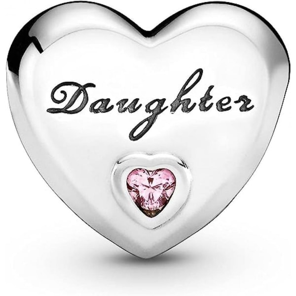 Smykker Daughter Heart Charm - Pink Cubic Zirconia Heart Charm Charm Armbånd - Sterling sølv, uden æske