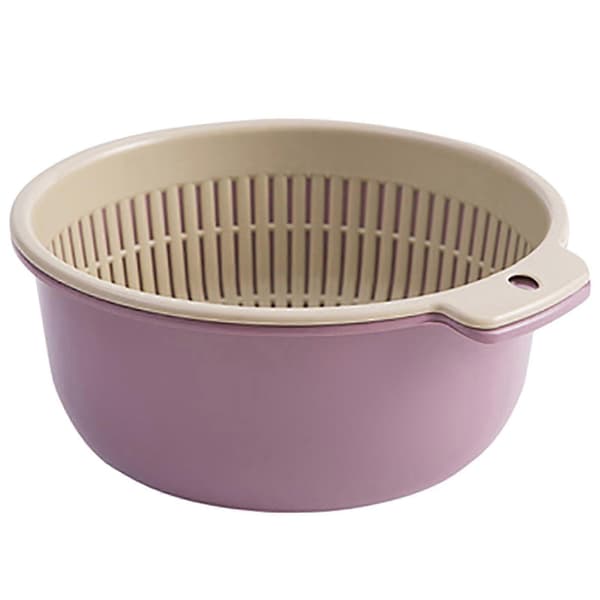 1 sæt 2-i-1 vaskesi skål separationsdesign Pp grøntsagsrensning ris si køkkenassistent Purple L