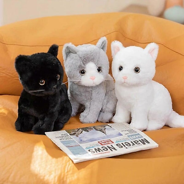 Simulerad Plysch Cartoon Katter Sittande Söta Djurleksak Grå Gul Svart Vit Färger Kattunge Docka Pojkar Flickor Present white 26cm