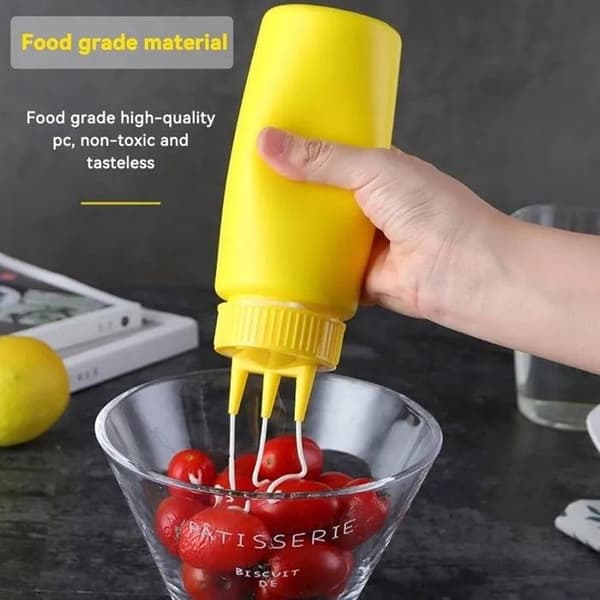 400 ml flexibla såsflaskor, 3 stycken, 3-håls munstycke, påfyllningsbara för ketchup, olja, salladsdressing