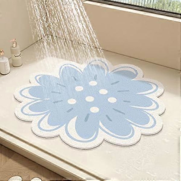 Rund Duschmatta Blomma Badmatta för Inuti Duschen, PVC Loofah Badrumsmatta, Halksäker Badmatta Anti-Mögel Duschmatta med Avlopp, Snabbtorkande Navy 70x70cm