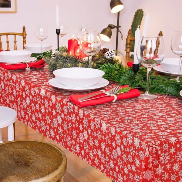 Set med 137 x 274 cm rektangulära vattentäta dukar för jul, nyår, hem, trädgård, fest, bordsdekoration