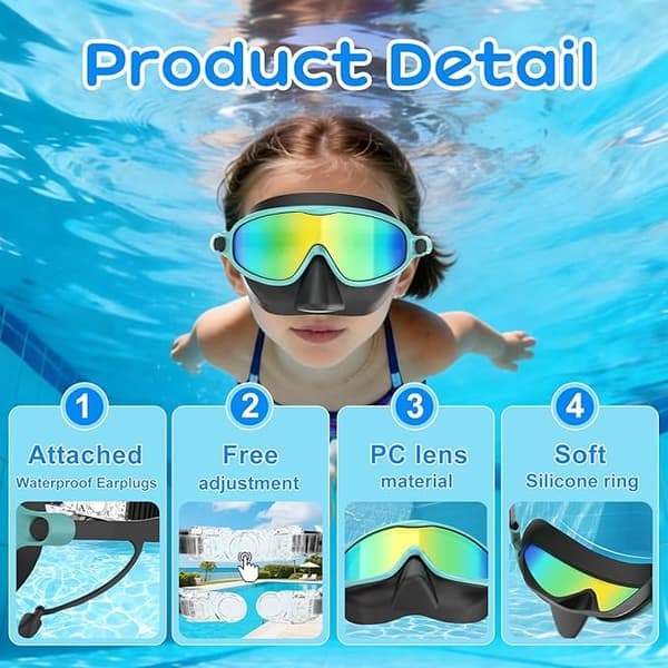 Simglasögon för barn med nässkydd för 3-12 år, 2-pack Anti-im/UV Simmask för pojkar flickor småbarn