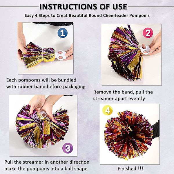 12 stk Cheerleading Pom Poms for Barn, Metallisk Folie & Plast Ring Cheer Pom Poms for Gutter Large Red Silver