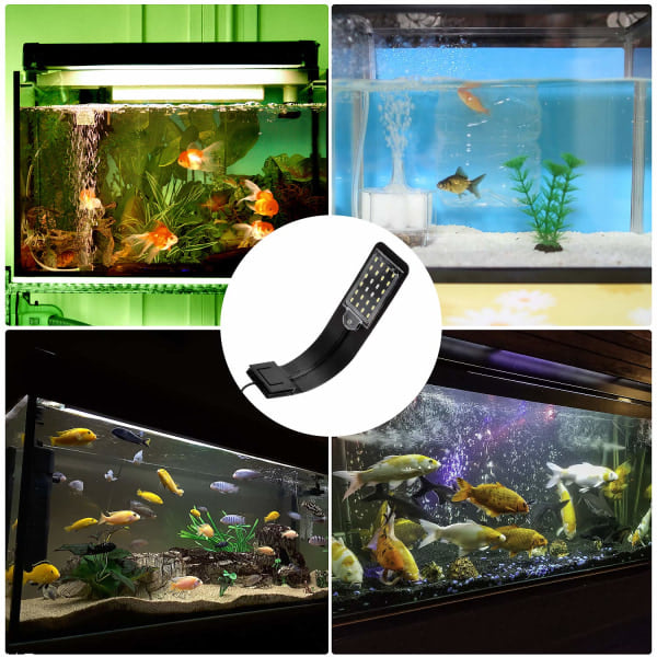 LED-akvarielampe med hvidt, e og blåt lys, 2,5A, sort