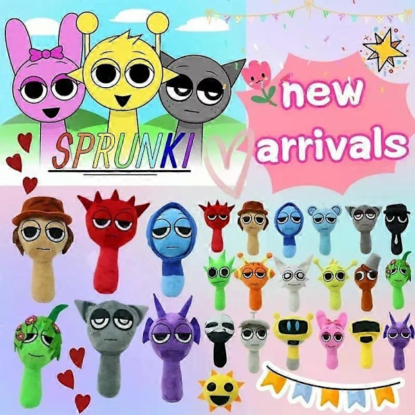 Gaibosi Skrekkspill Sprunki Plysjleker Oren Raddy Vineria Fun Bot Mr Sun Plysjdukke Incredibox Fylt Pute Julepynt Fun Bot