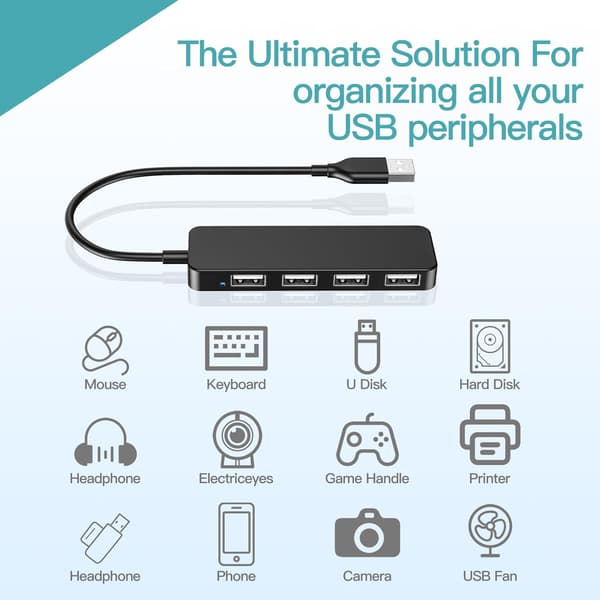 USB-hub, 4-portars USB 2.0-hub Ultra Slim Bärbar USB-splitter för iMac Pro, MacBook Air, Mac Mini Pro, Surface Pro, Notebook PC, Laptop, USB-minne