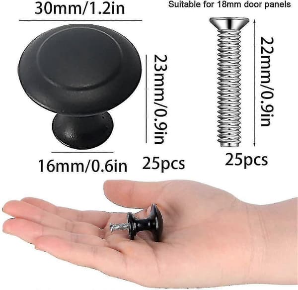 25 stk. skabsknapper til badeværelse, skabe, kommodedøre, møbler (30 mm)