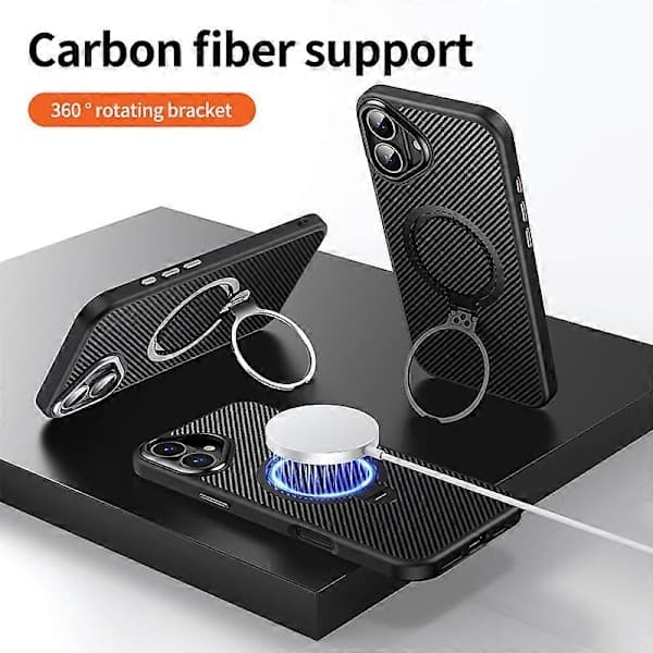 Magnetisk deksel med ringholder og stativ for iPhone 16 Plus, PC+TPU, Støtsikkert telefondeksel