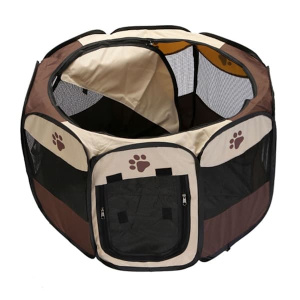 Foldbart hundetelt 8-panel mesh, 72 × 72 × 43 cm, brun