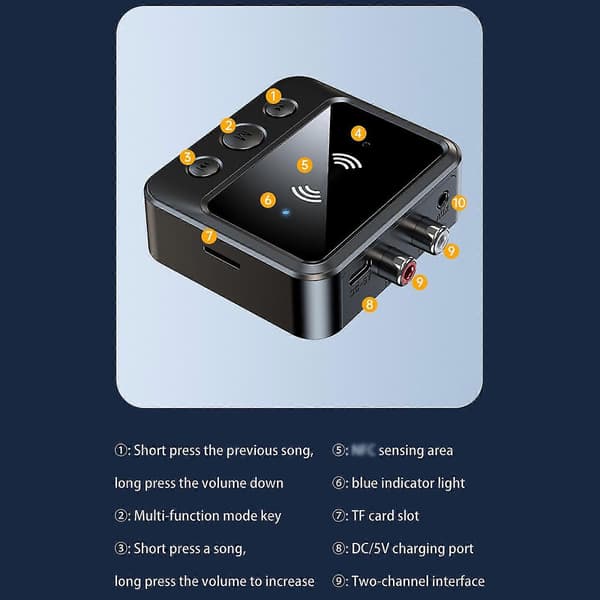 3.5 AUX Lydadapter RCA TF/U-Disk FM Mic Trådløs Sender/Mottaker LED-Skjerm